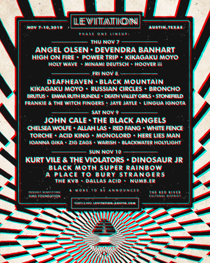 Levitation 2019 announces phase one lineup; John Cale, Dinosaur Jr., Angel Olsen, High On Fire, and Kurt Vile to play Austin fest in November